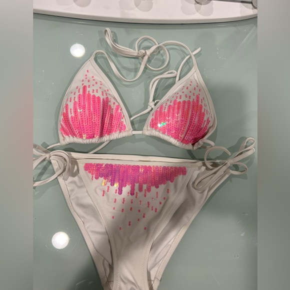 Victoria's Secret Other - Victoria’s Secret White bikini with pink sequins M S